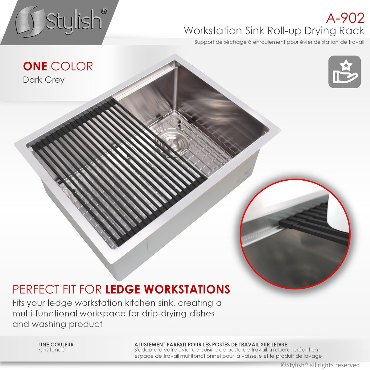 Stylish Multipurpose Over Sink Roll-Up Dish Drying Rack Black A-902BK