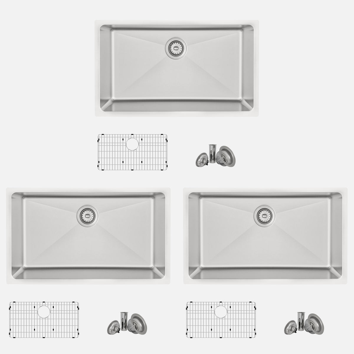 Stylish Valencia 31" Dual Mount Single Bowl Kitchen Sink 16 Gauge Stainless Steel with Grid and Standard Strainer Set of Three S-402G-3
