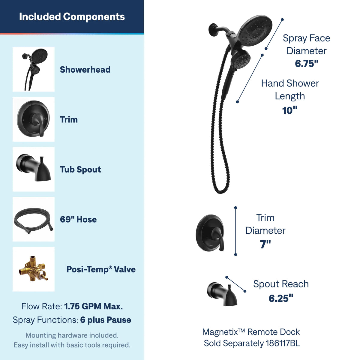 Moen Engage Posi-Temp Tub/Shower 82304 in Matte Black (82304BL) - view 2