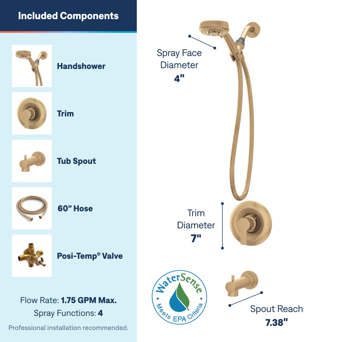 Moen Meena Posi-Temp Tub/Shower 82618 in Bronzed Gold (82618BZG) - view 3