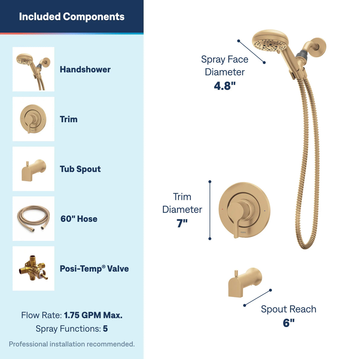 Moen Beric Posi-Temp Tub/Shower 82775 in Bronzed Gold (82775BZG) - view 3