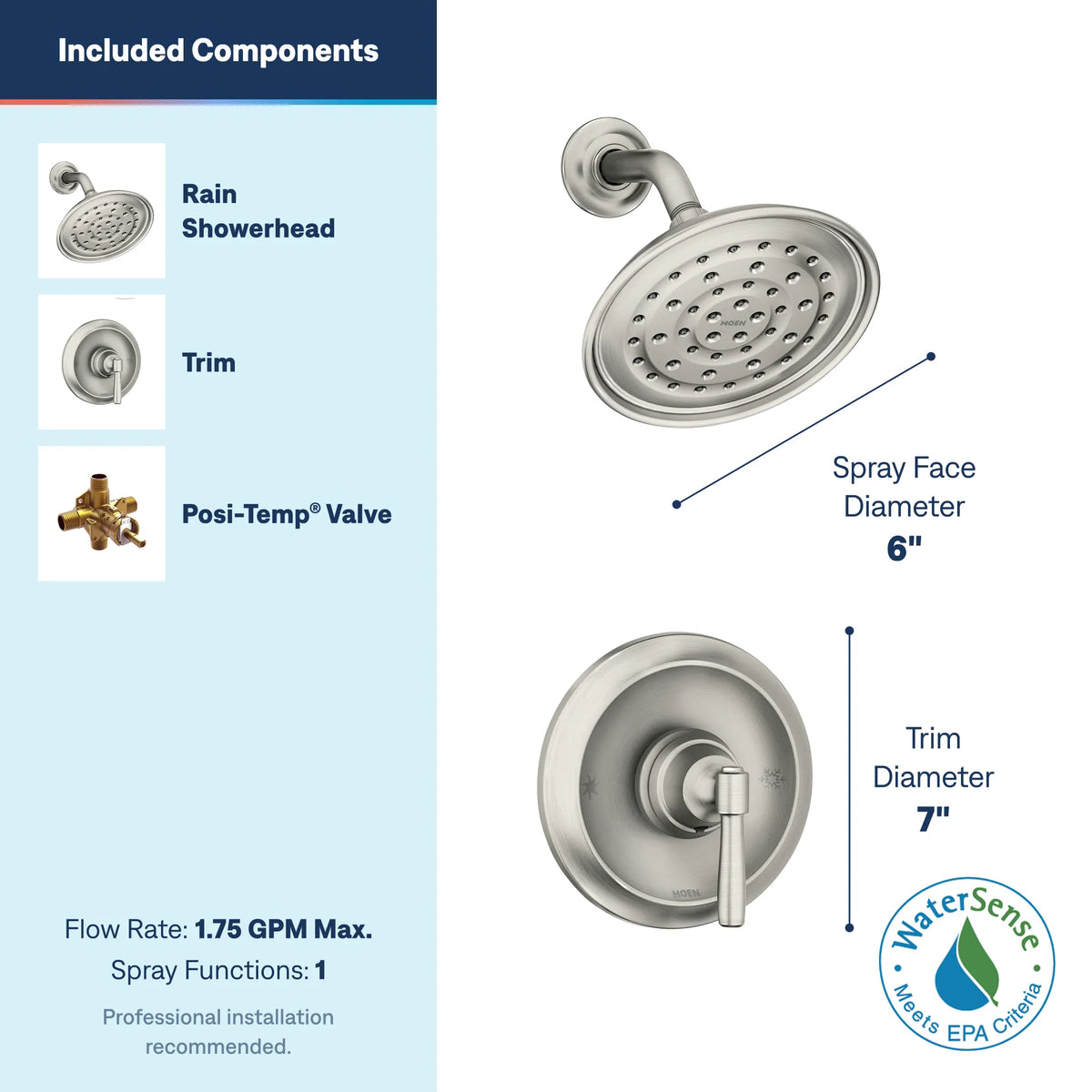 Moen Halle Posi-Temp Shower Only 82971 in Spot Resist Brushed Nickel (82971SRN) - view 3