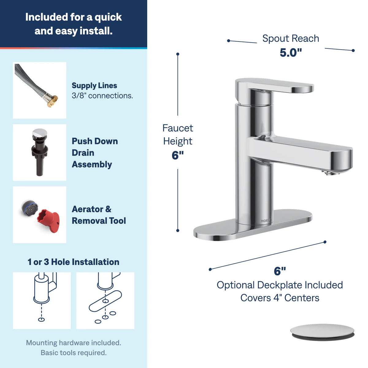 Moen Laris Single-Handle Low-Arc Bathroom Faucet 84014 in Chrome (84014) - view 3