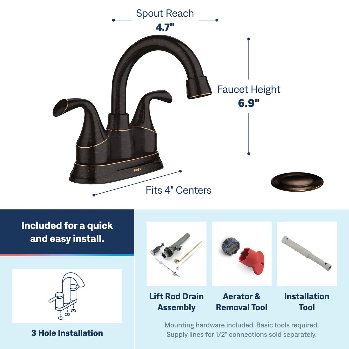 Moen Idora Two-Handle Bathroom Faucet 84115 in Mediterranean Bronze (84115BRB) - view 3