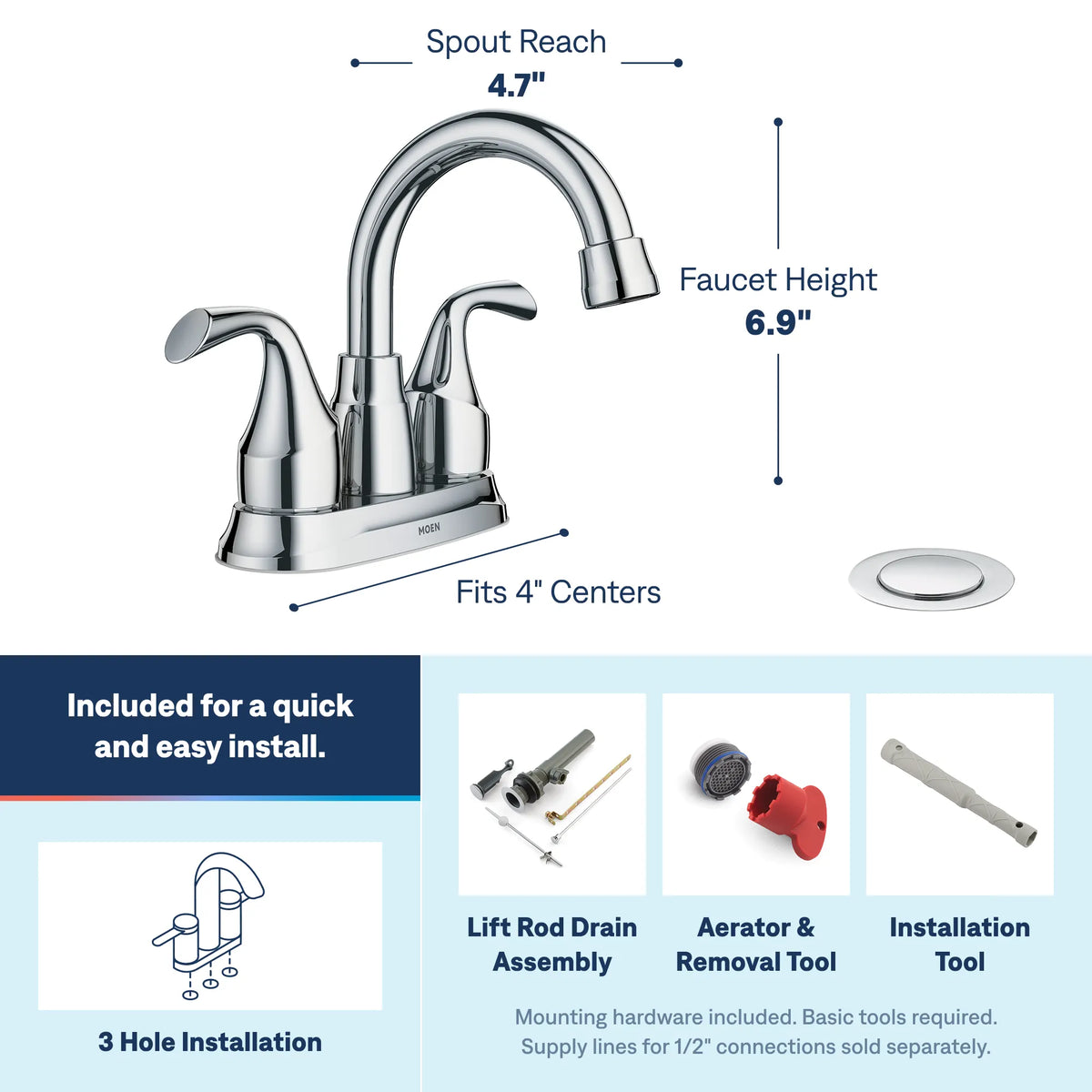 Moen Idora Two-Handle Bathroom Faucet 84115 in Chrome (84115) - view 3