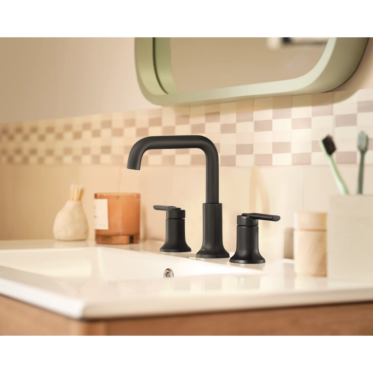 Moen Zyla Two-Handle High-Arc Widespread Bathroom Faucet 84142 in Matte Black (84142BL) - view 4