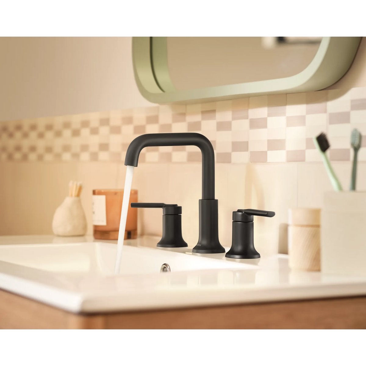 Moen Zyla Two-Handle High-Arc Widespread Bathroom Faucet 84142 in Matte Black (84142BL) - view 3