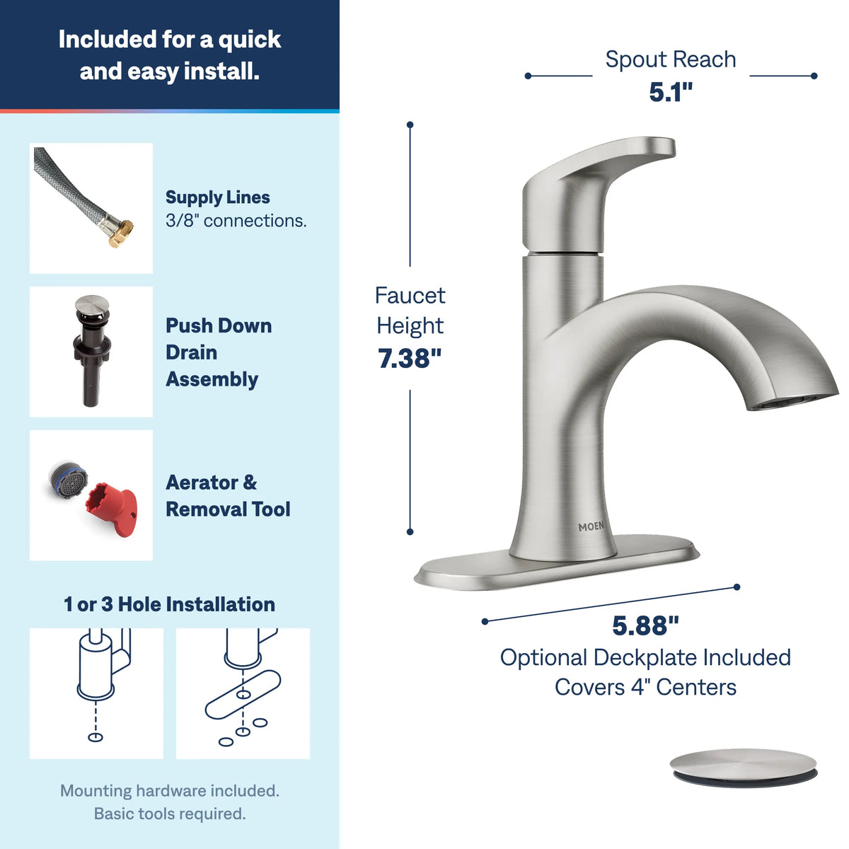 Moen Karis Single-Handle High-Arc Bathroom Faucet 84346 in Spot Resist Brushed Nickel (84346SRN) - view 3