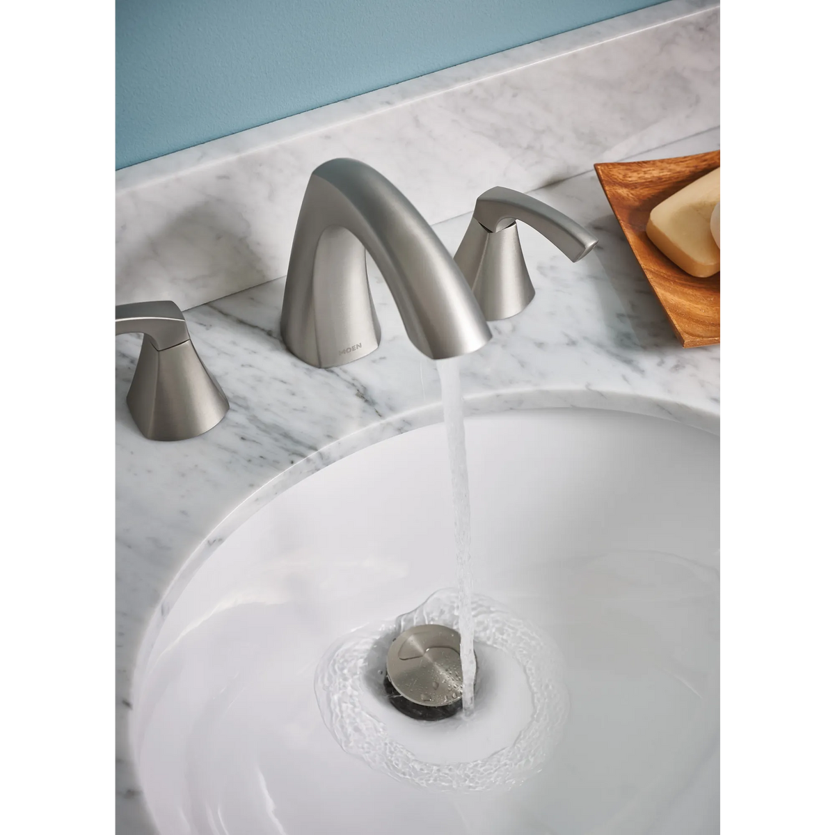 Moen Lindor Two-Handle High-Arc Bathroom Faucet 84504 in Spot Resist Brushed Nickel (84504SRN) - view 4