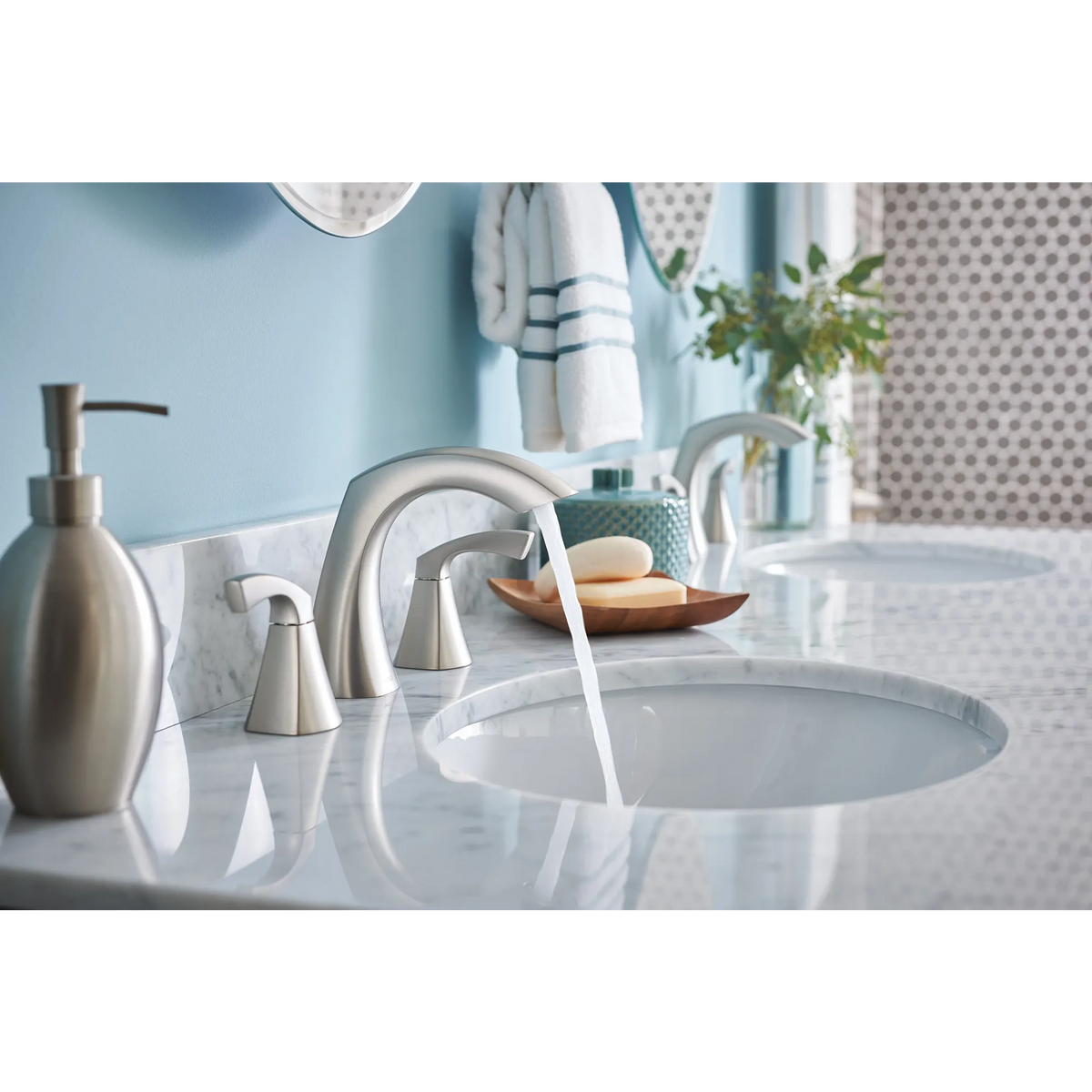 Moen Lindor Two-Handle High-Arc Bathroom Faucet 84504 in Spot Resist Brushed Nickel (84504SRN) - view 3