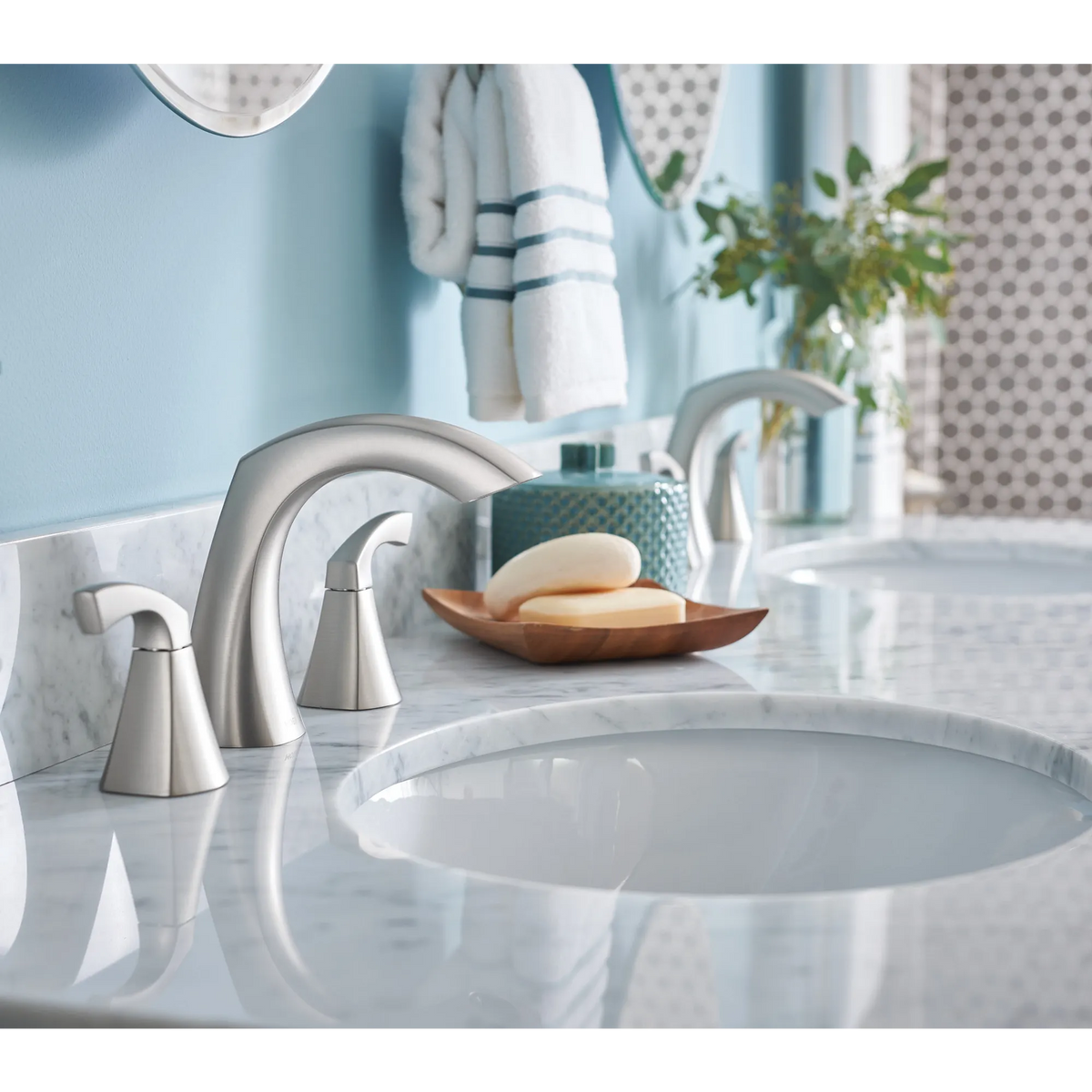 Moen Lindor Two-Handle High-Arc Bathroom Faucet 84504 in Spot Resist Brushed Nickel (84504SRN) - view 2
