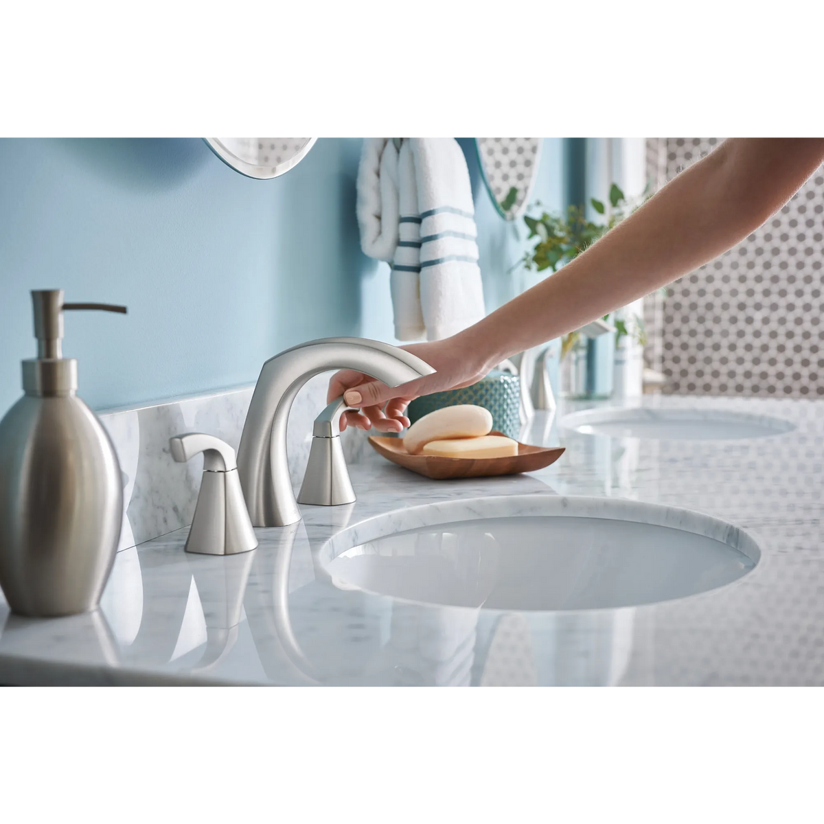Moen Lindor Two-Handle High-Arc Bathroom Faucet 84504 in Spot Resist Brushed Nickel (84504SRN) - view 6