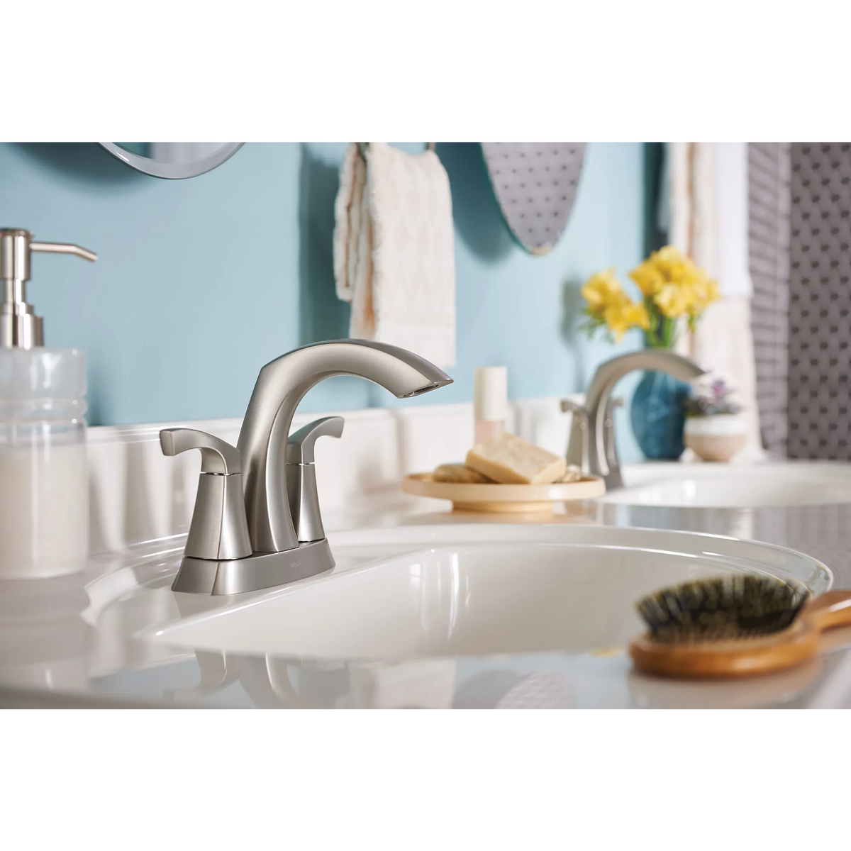 Moen Lindor Two-Handle High-Arc Bathroom Faucet 84506 in Spot Resist Brushed Nickel (84506SRN) - view 9