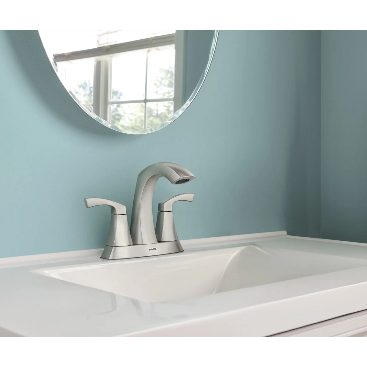 Moen Lindor Two-Handle High-Arc Bathroom Faucet 84506 in Spot Resist Brushed Nickel (84506SRN) - view 7