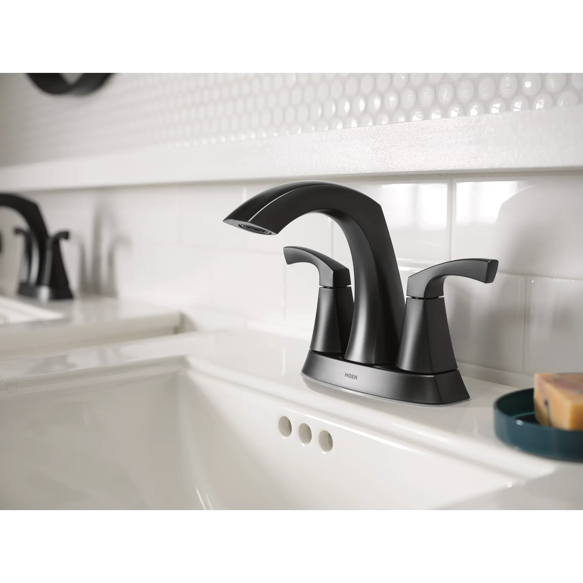 Moen Lindor Two-Handle High-Arc Bathroom Faucet 84506 in Matte Black (84506BL) - view 3