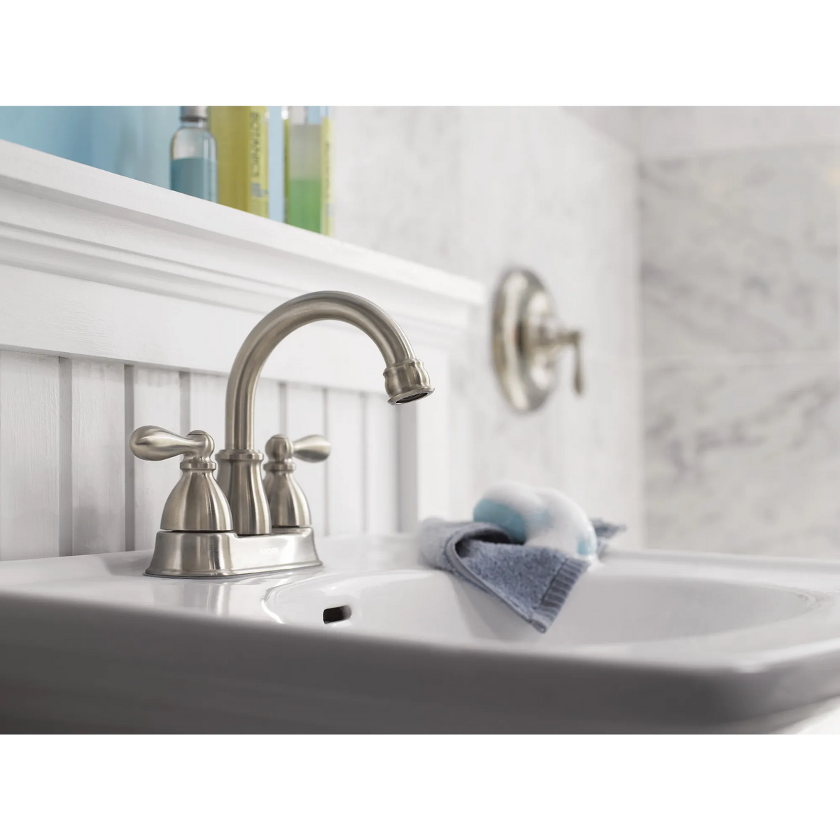 Moen Caldwell Two-Handle High-Arc Bathroom Faucet WS84667 in Spot Resist Brushed Nickel (WS84667SRN) - view 2