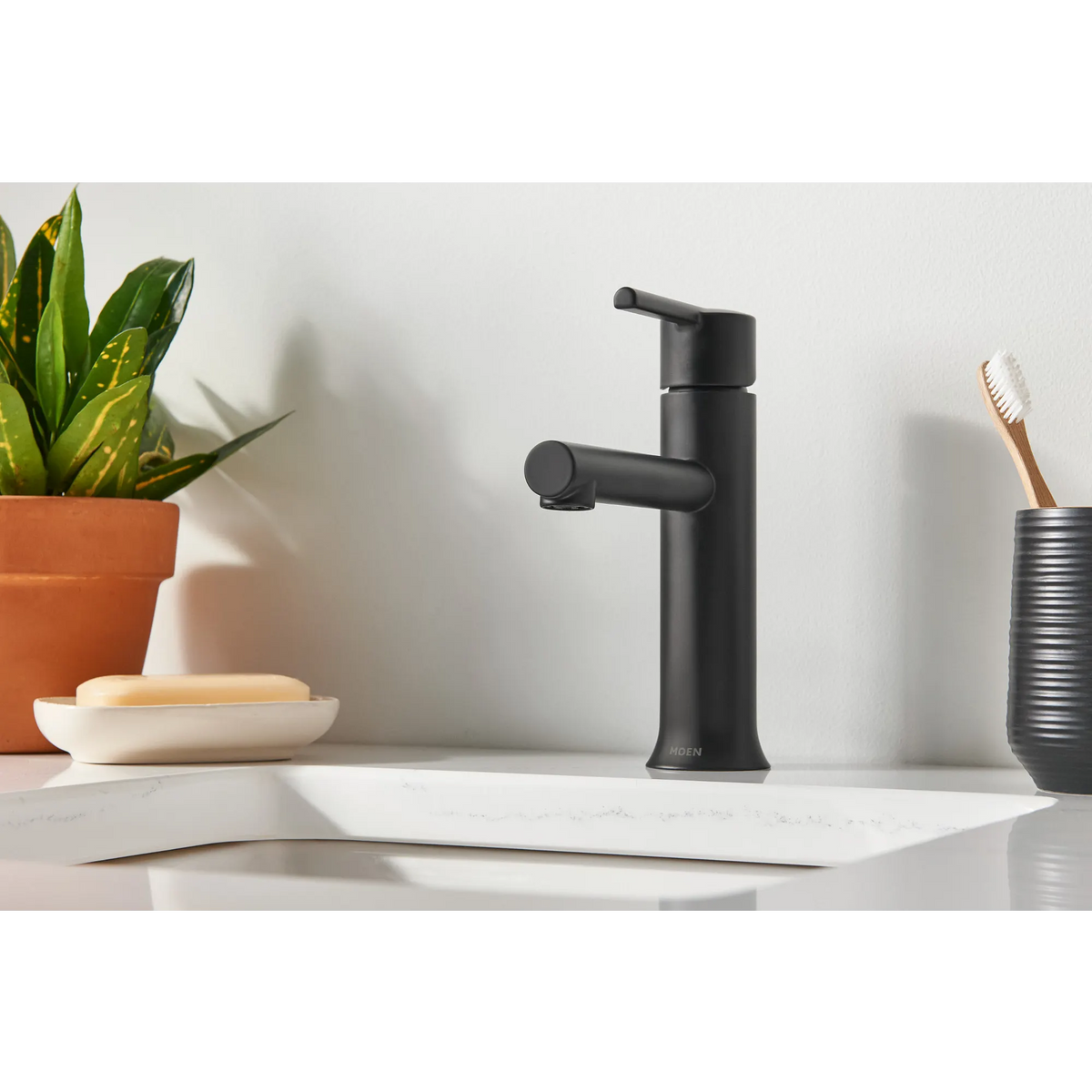 Moen Arlys Single-Handle Low-Arc Low Profile Bathroom Faucet 84770 in Matte Black (84770BL) - view 7