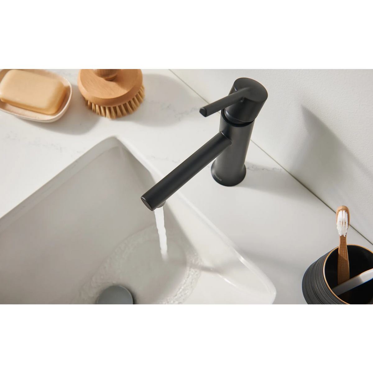 Moen Arlys Single-Handle Low-Arc Low Profile Bathroom Faucet 84770 in Matte Black (84770BL) - view 2
