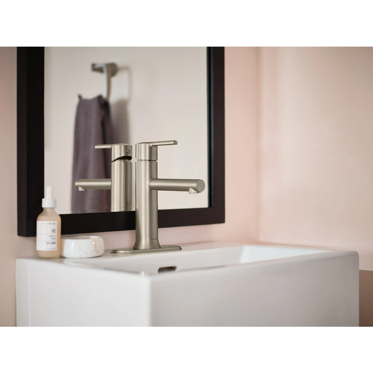 Moen Arlys Single-Handle Low-Arc Low Profile Bathroom Faucet 84770 in Spot Resist Brushed Nickel (84770SRN) - view 3