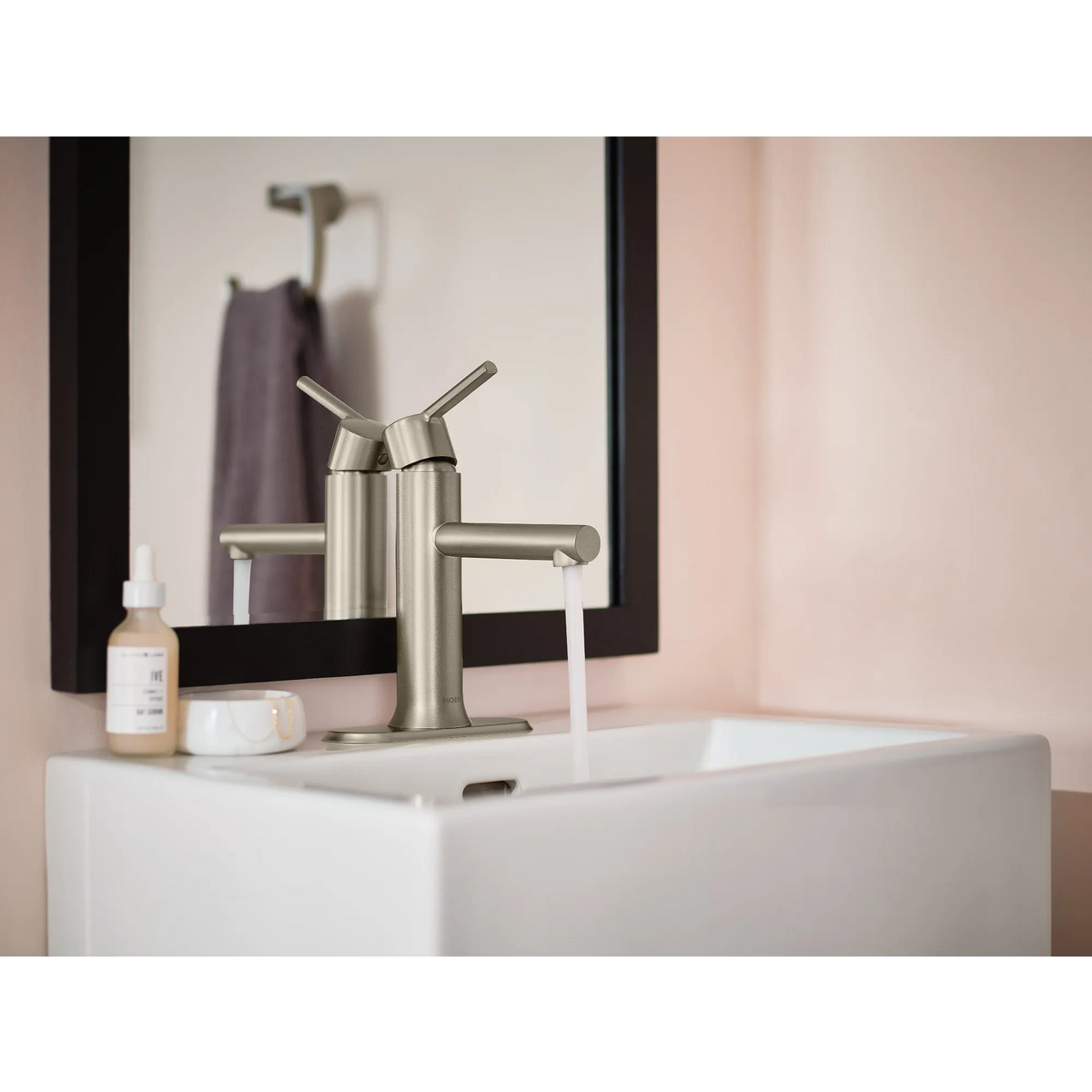 Moen Arlys Single-Handle Low-Arc Low Profile Bathroom Faucet 84770 in Spot Resist Brushed Nickel (84770SRN) - view 5