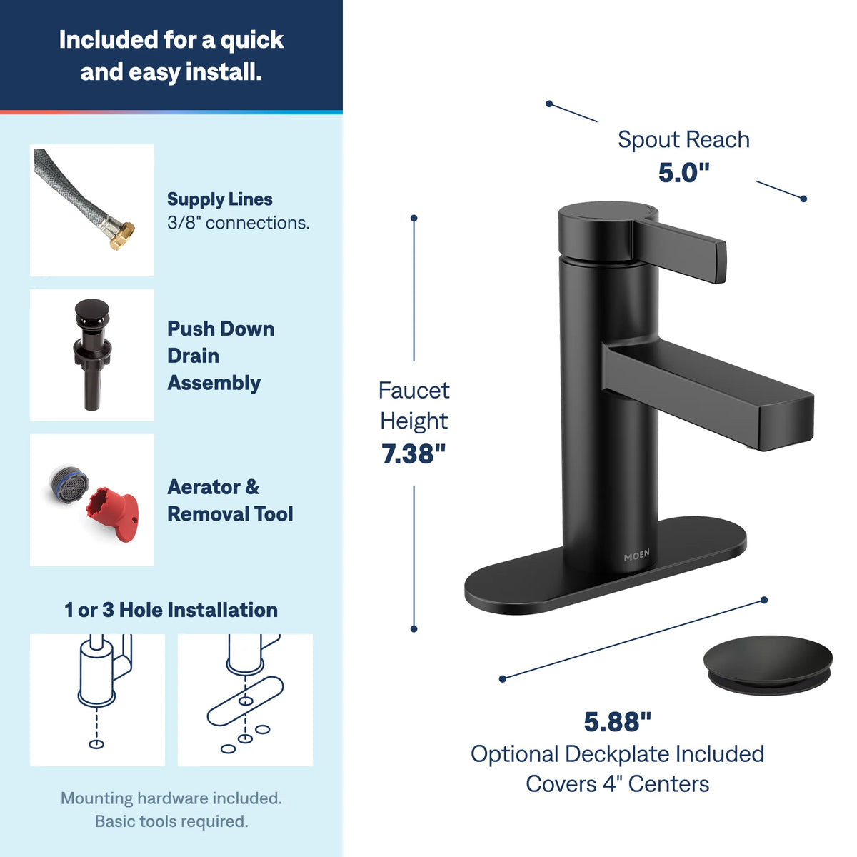 Moen Beric Single-Handle Bathroom Faucet 84774 in Matte Black (84774BL) - view 3
