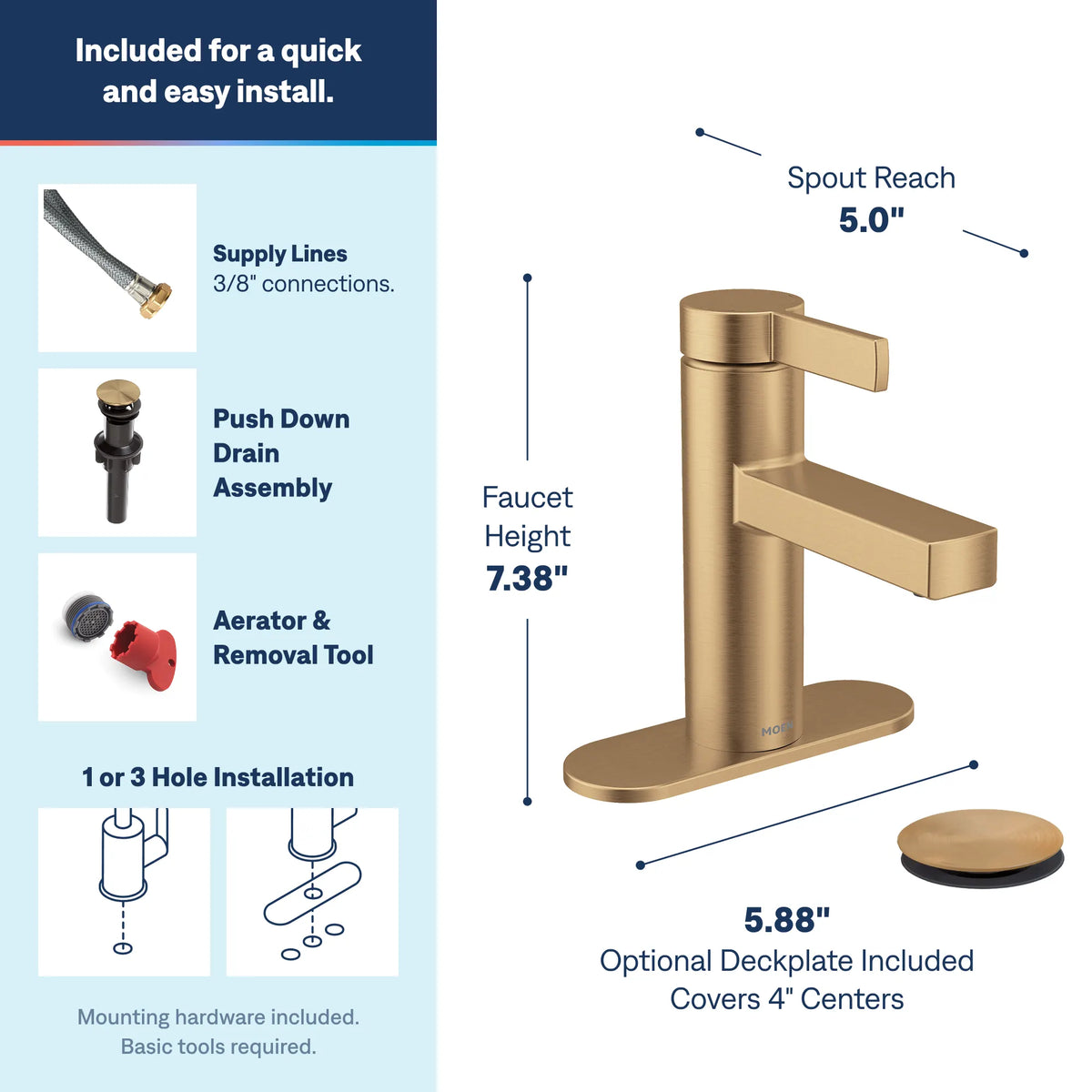 Moen Beric Single-Handle Bathroom Faucet 84774 in Bronzed Gold (84774BZG) - view 3