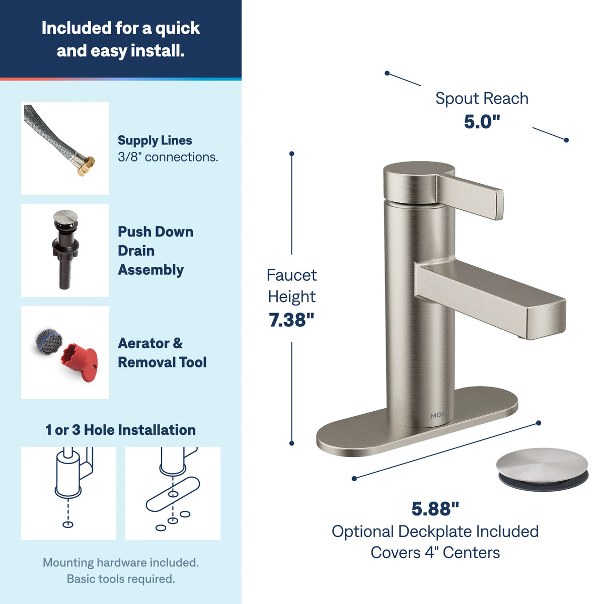 Moen Beric Single-Handle Bathroom Faucet 84774 in Spot Resist Brushed Nickel (84774SRN) - view 3