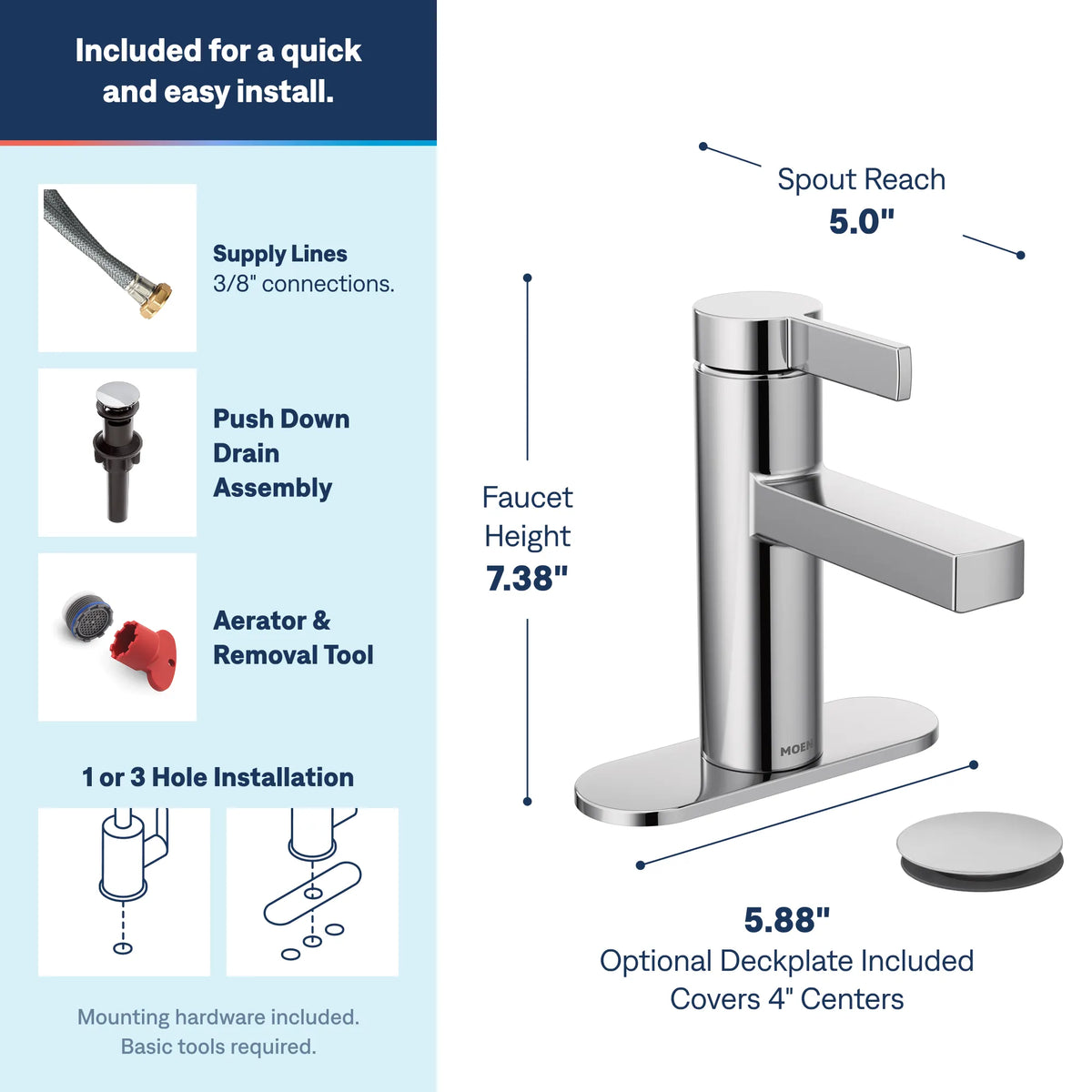 Moen Beric Single-Handle Bathroom Faucet 84774 in Chrome (84774) - view 3