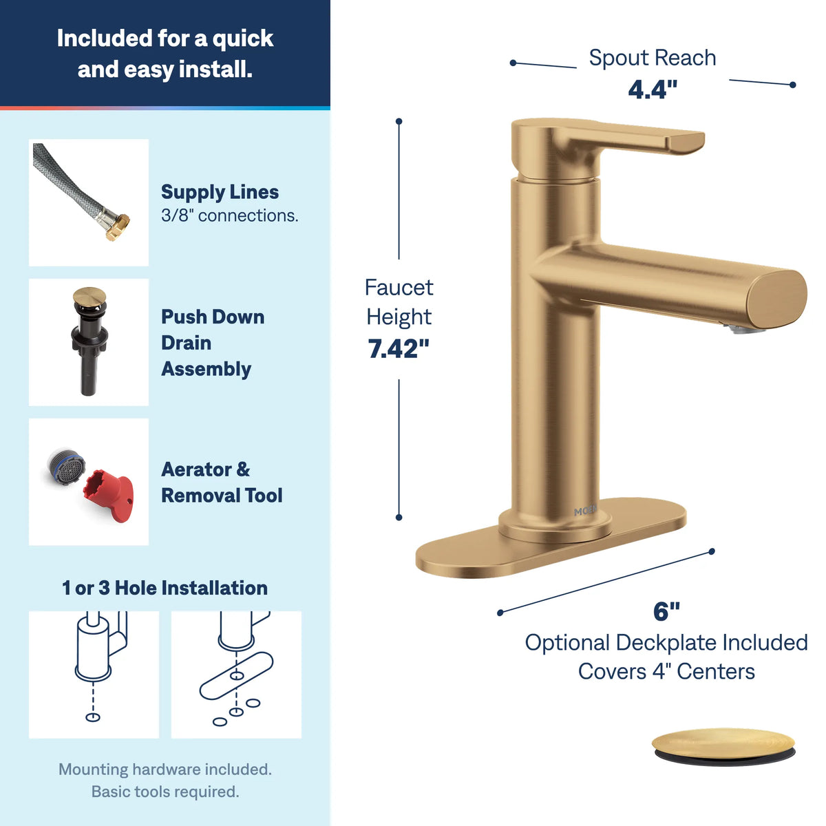 Moen Meena Single-Handle Bathroom Faucet 84794 in Bronzed Gold (84794BZG) - view 3