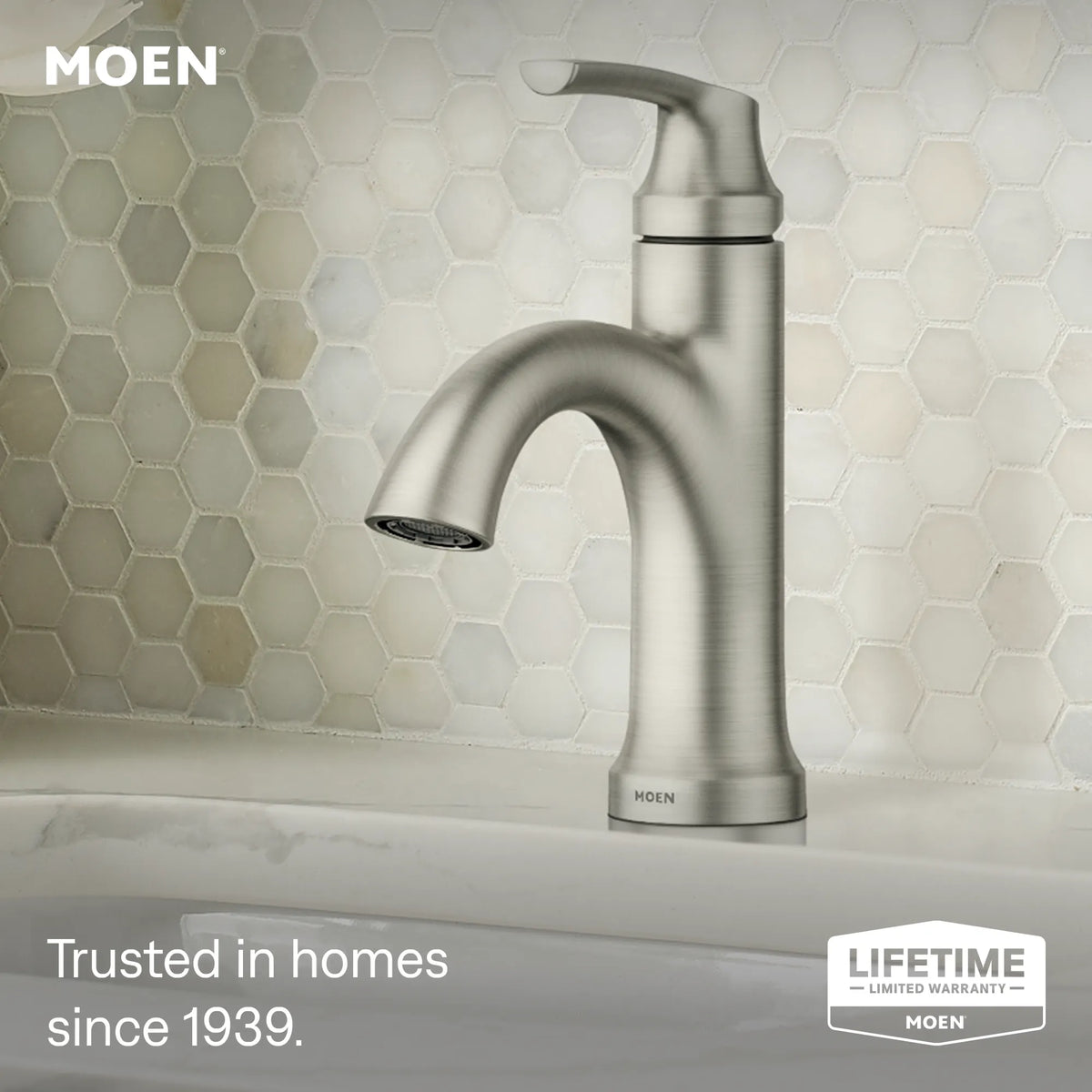 Moen Wellton Single-Handle Centerset Faucet 84980 in Spot Resist Brushed Nickel (84980SRN) - view 2
