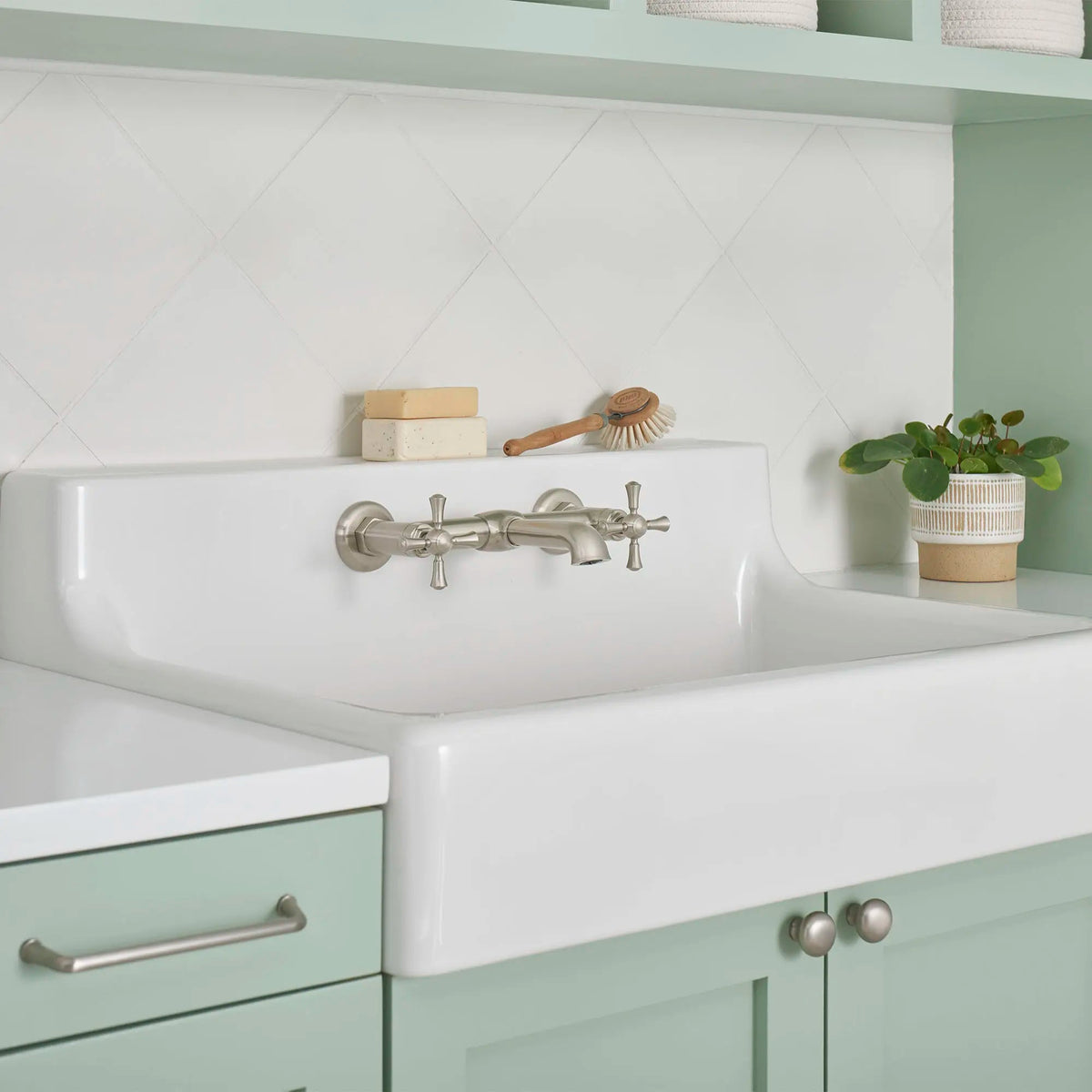 DXV Oak Hill 2-Handle Wall Mount Bathroom Faucet with Cross Handles in Brushed Nickel (D35155470.144) - view 2
