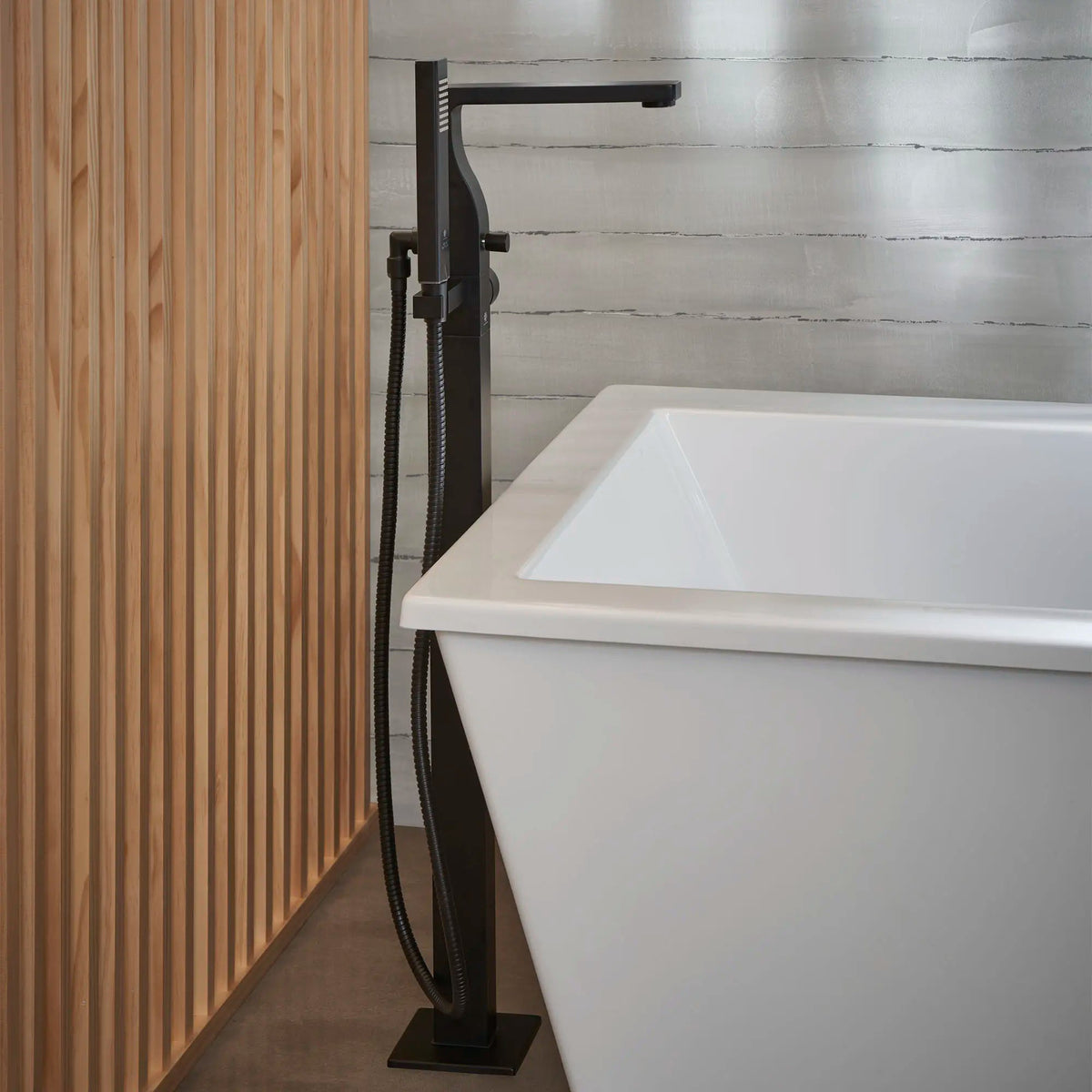 DXV Equility Square Floor Mount Bathtub Filler with Hand Shower and Lever Handle in Matte Black (D3590090C.243) - view 3