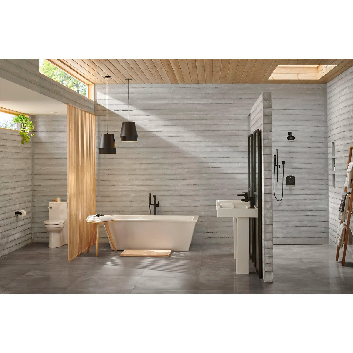 DXV Equility Square Floor Mount Bathtub Filler with Hand Shower and Lever Handle in Matte Black (D3590090C.243) - view 11