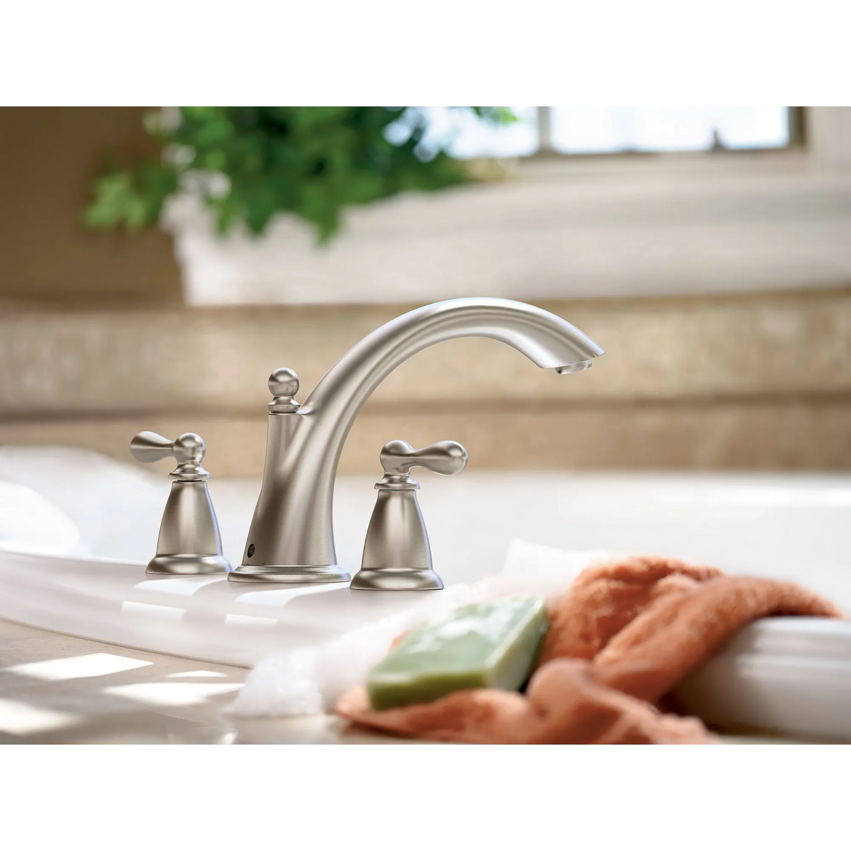 Moen Caldwell Two-Handle High-Arc Roman Tub Faucet 86440 in Spot Resist Brushed Nickel (86440SRN) - view 3