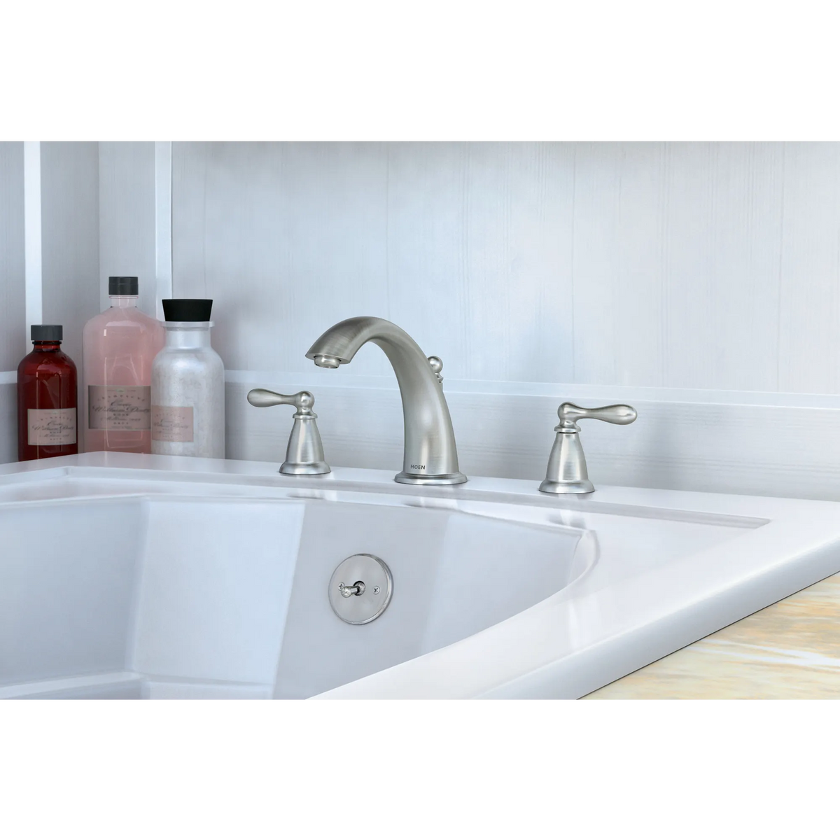 Moen Caldwell Two-Handle High-Arc Roman Tub Faucet 86440 in Spot Resist Brushed Nickel (86440SRN) - view 5