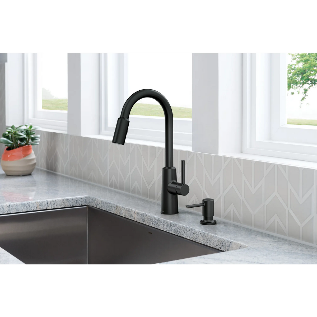 Moen Nori Single-Handle High-Arc Pulldown Kitchen Faucet 87066 in Matte Black (87066BL) - view 3