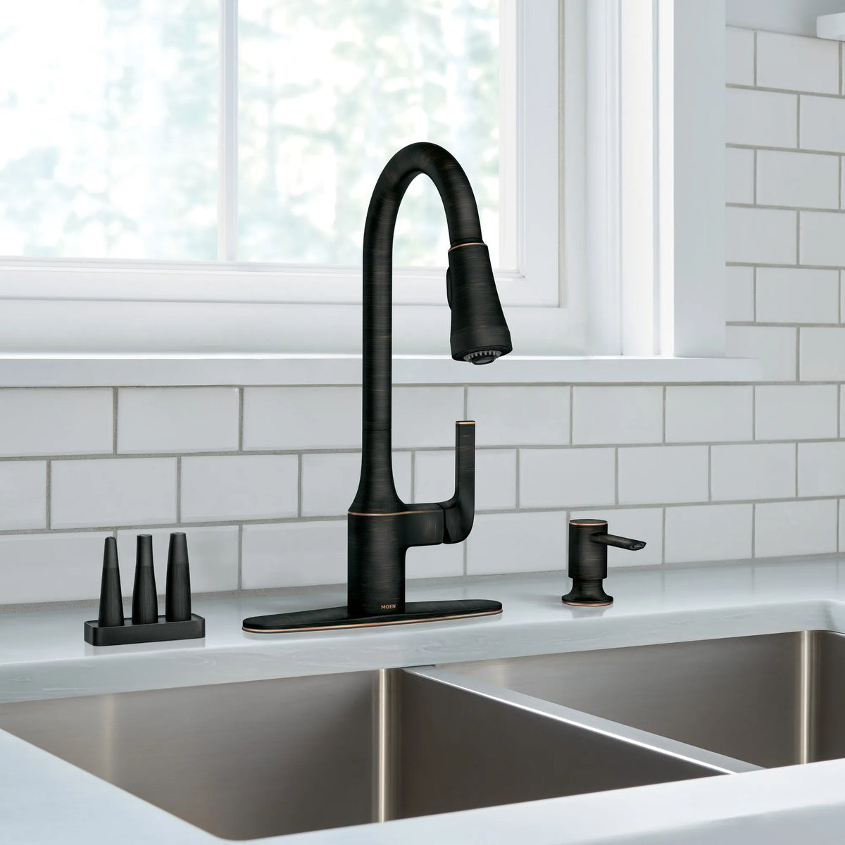 Moen Milton Single-Handle High-Arc Pulldown Kitchen Faucet 87114 in Mediterranean Bronze (87114BRB) - view 4