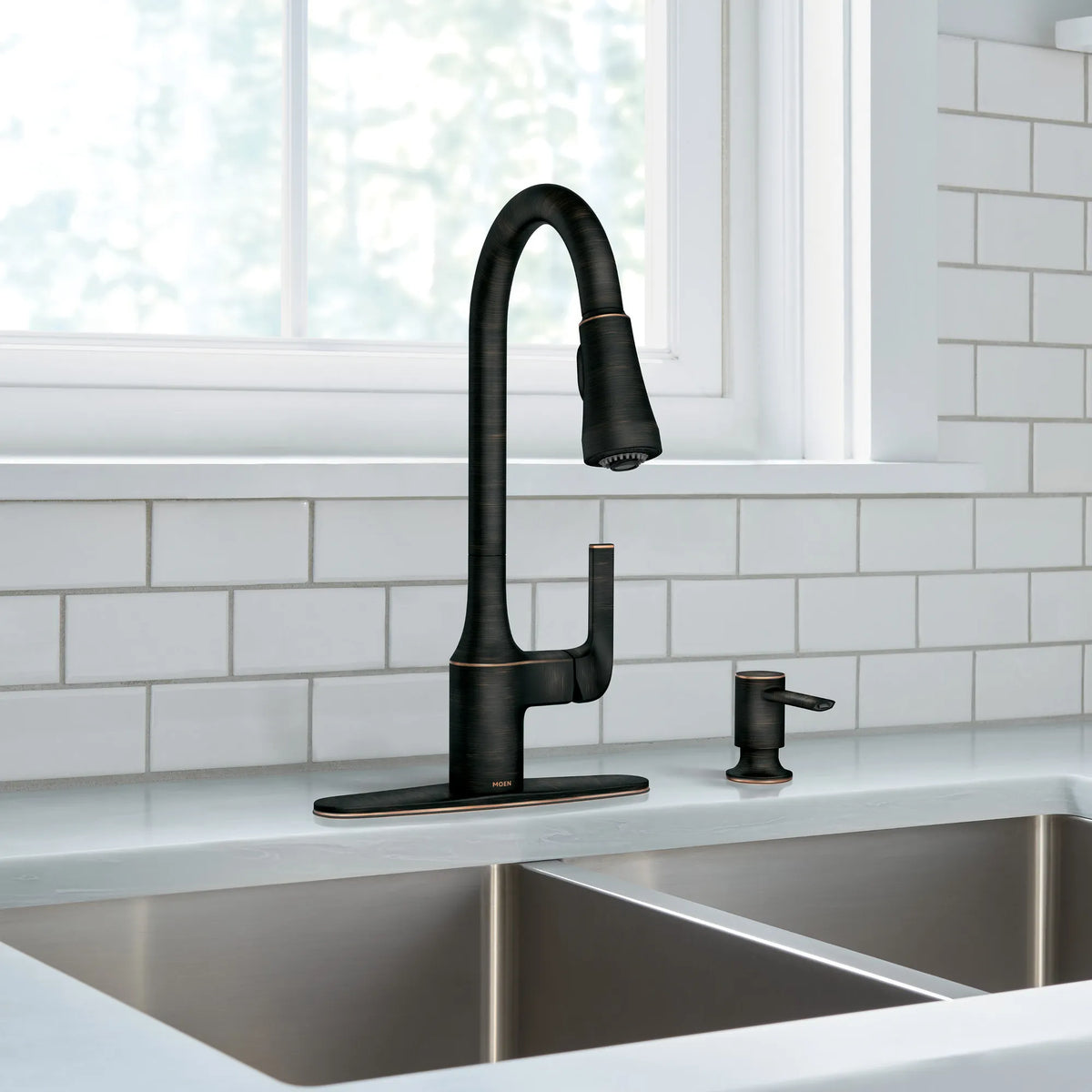 Moen Milton Single-Handle High-Arc Pulldown Kitchen Faucet 87114 in Mediterranean Bronze (87114BRB) - view 5