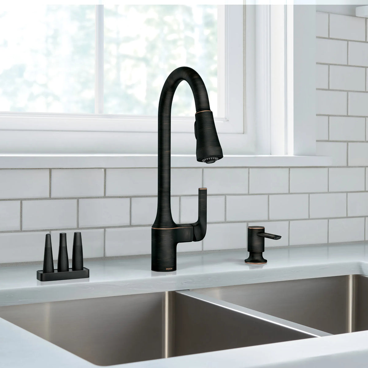 Moen Milton Single-Handle High-Arc Pulldown Kitchen Faucet 87114 in Mediterranean Bronze (87114BRB) - view 6