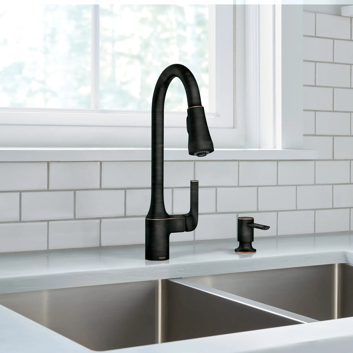 Moen Milton Single-Handle High-Arc Pulldown Kitchen Faucet 87114 in Mediterranean Bronze (87114BRB) - view 7