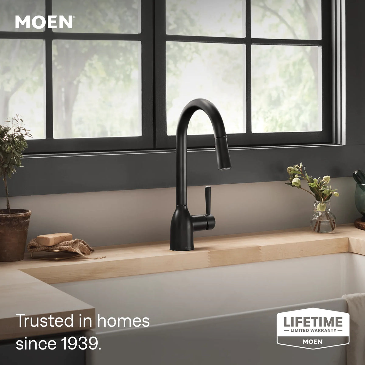 Moen Adler Single-Handle High-Arc Pulldown Kitchen Faucet 87233 in Matte Black (87233BL) - view 2