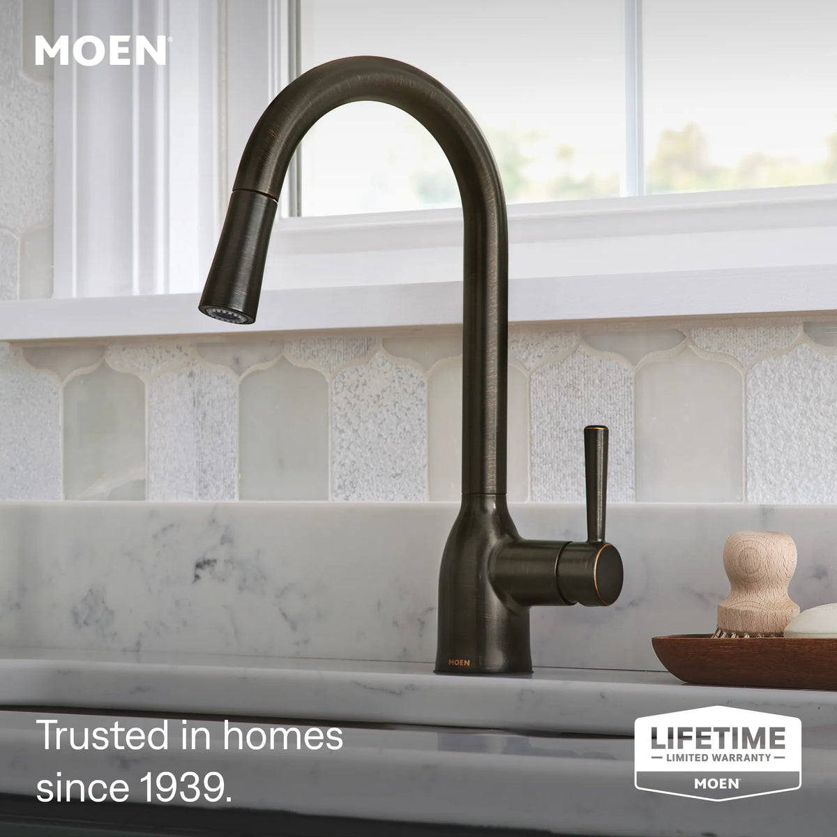 Moen Adler Single-Handle High-Arc Pulldown Kitchen Faucet 87233 in Mediterranean Bronze (87233BRB) - view 2