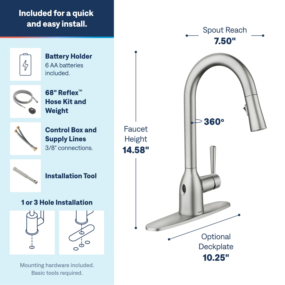 Moen Adler MotionSense Wave Single-Sensor Single-Handle High-Arc Pulldown Kitchen Faucet 87233EW in Spot Resist Stainless (87233EWSRS) - view 3