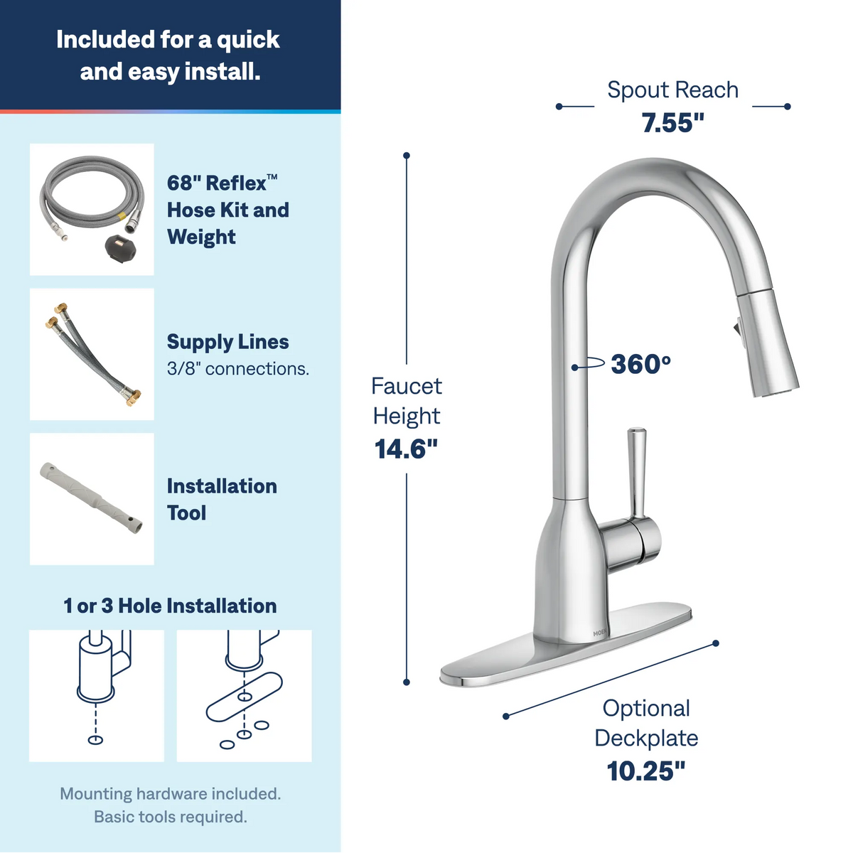 Moen Adler Single-Handle High-Arc Pulldown Kitchen Faucet 87233 in Chrome (87233) - view 3