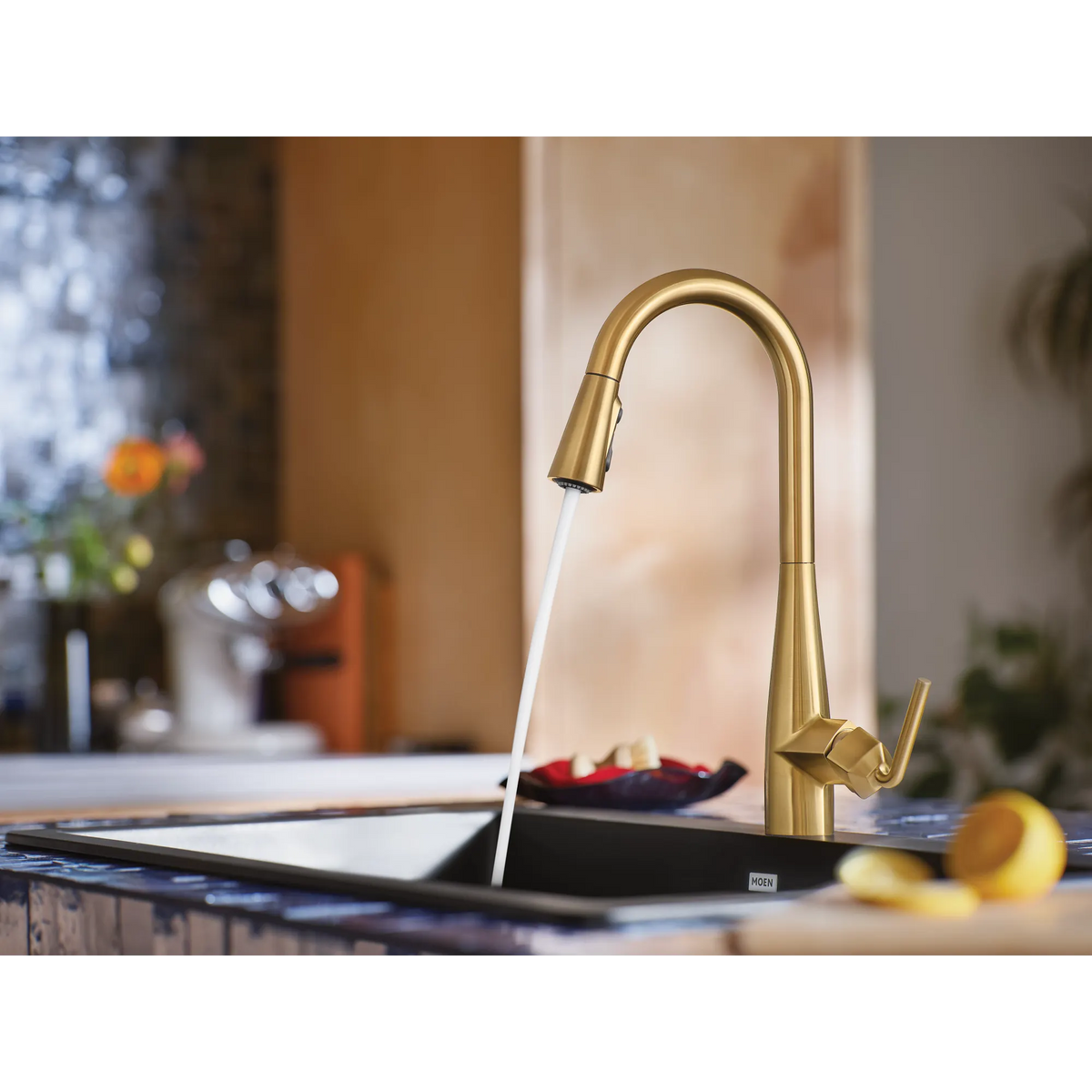 Moen Maureen Single-Handle High-Arc Pulldown Kitchen Faucet 87493 in Brushed Gold (87493BG) - view 9
