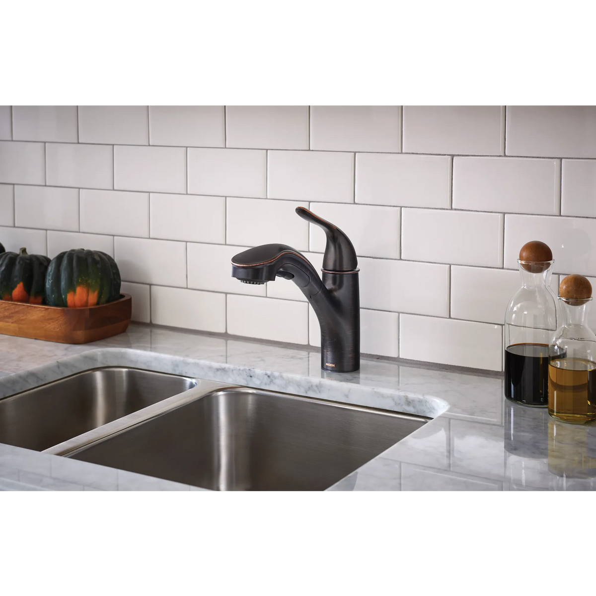 Moen Brecklyn Single-Handle Low-Arc Pullout Kitchen Faucet 87557 in Mediterranean Bronze (87557BRB) - view 4