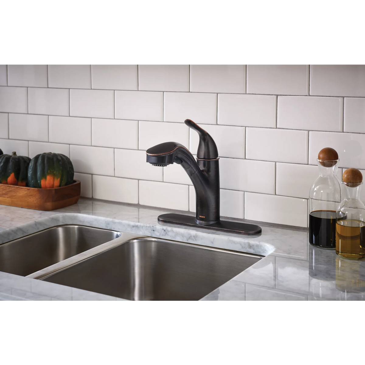 Moen Brecklyn Single-Handle Low-Arc Pullout Kitchen Faucet 87557 in Mediterranean Bronze (87557BRB) - view 10