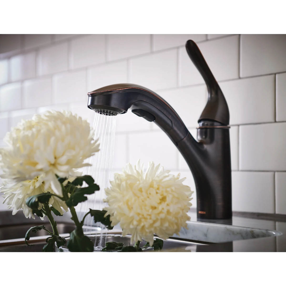 Moen Brecklyn Single-Handle Low-Arc Pullout Kitchen Faucet 87557 in Mediterranean Bronze (87557BRB) - view 6
