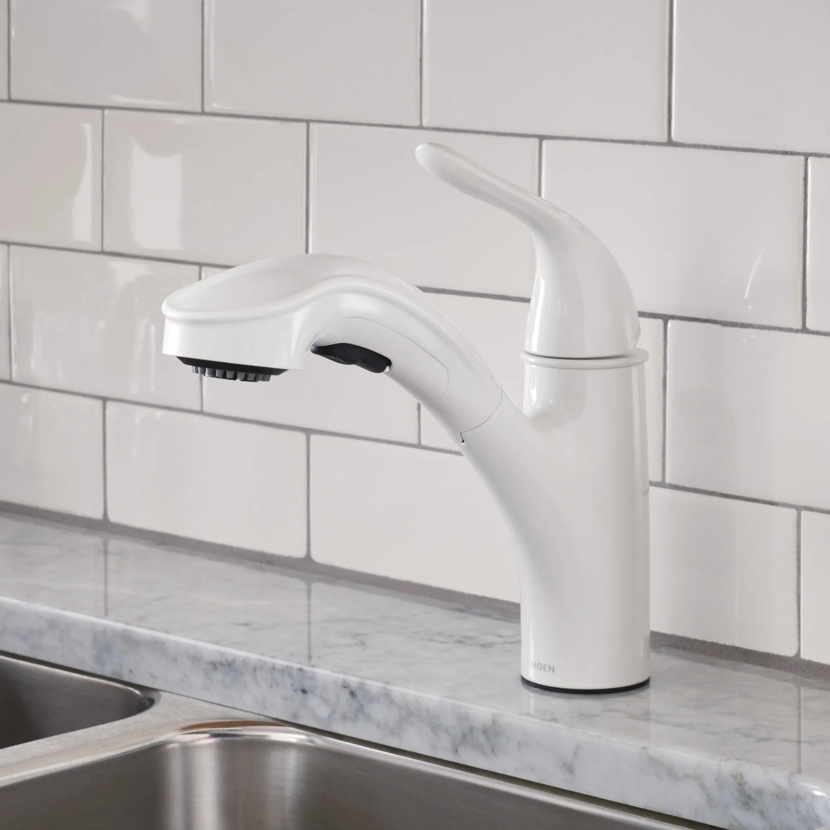 Moen Brecklyn Single-Handle Low-Arc Pullout Kitchen Faucet 87557W in Glacier (87557W) - view 3
