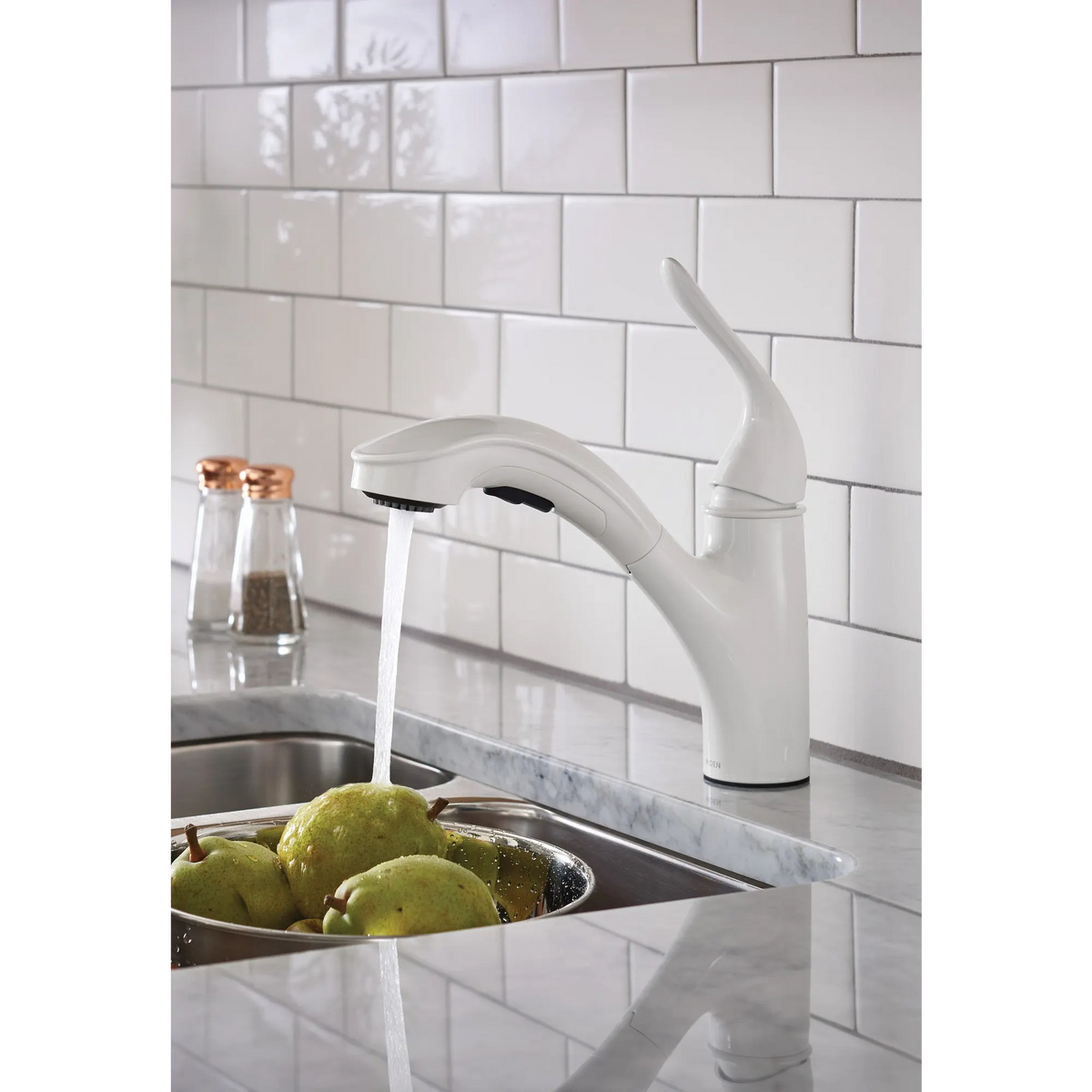 Moen Brecklyn Single-Handle Low-Arc Pullout Kitchen Faucet 87557W in Glacier (87557W) - view 10